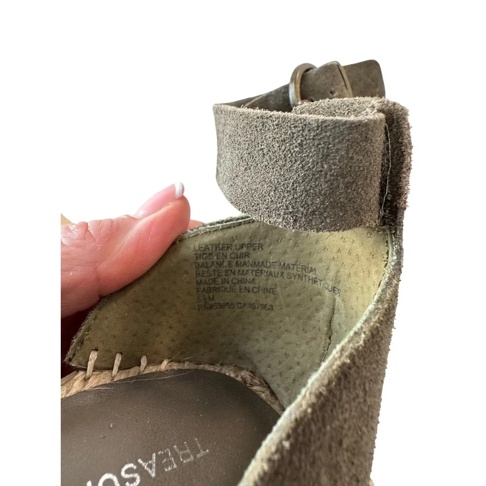 Treasure & Bond Olive Suede Espadrille Wedge Sandals Ankle Strap Boho Size 6M